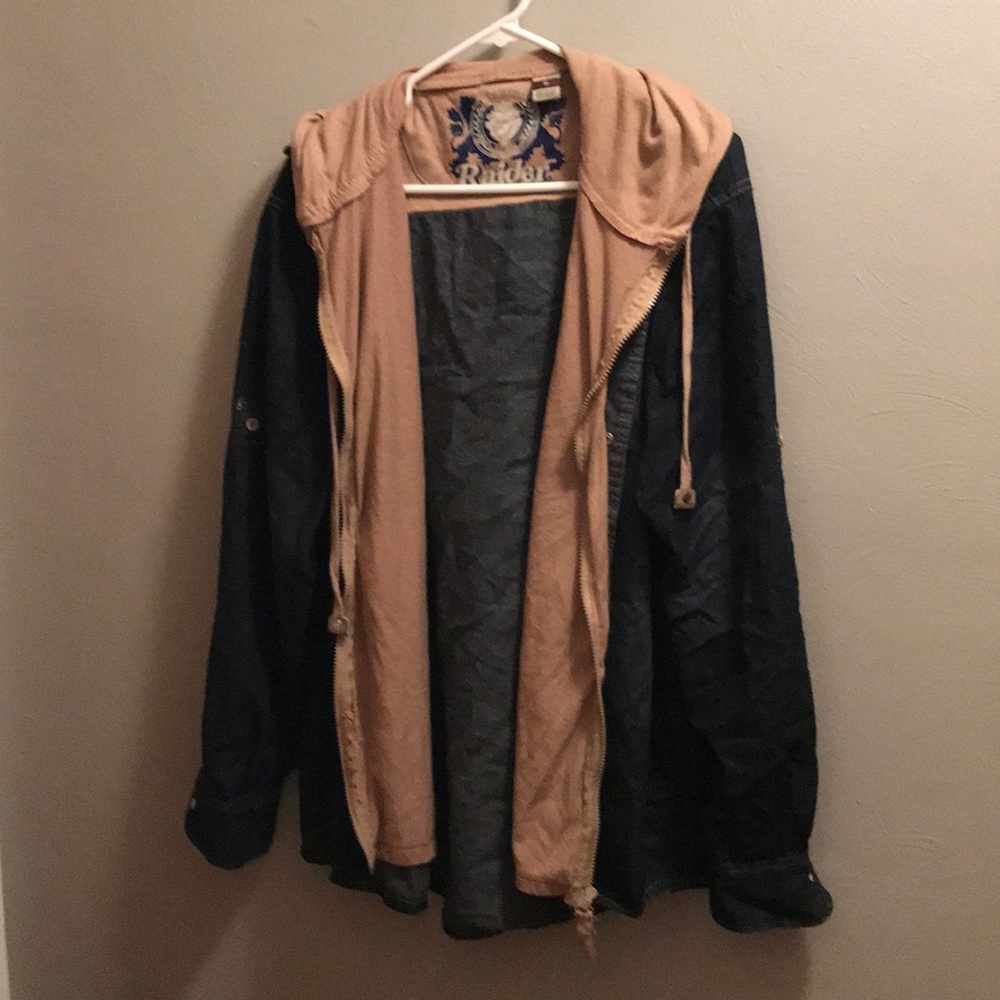 Jean jacket with brown cloth hood!